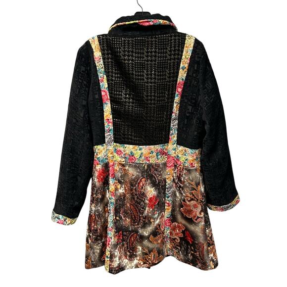 Adore Black Multicolor Abstract Print Button Up Textured Coat Womens Large - Picture 6 of 6